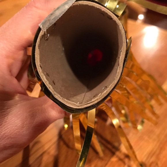 Vintage Distressed Mischievous Santa Claus Ornament Cascading Gold Tinsel** - Picture 9 of 15